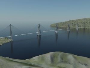 Nye E39 vil inneholde en rekke bruer, blant anent denne skråstagbrua med flytende pontonger som er planlagt mellom